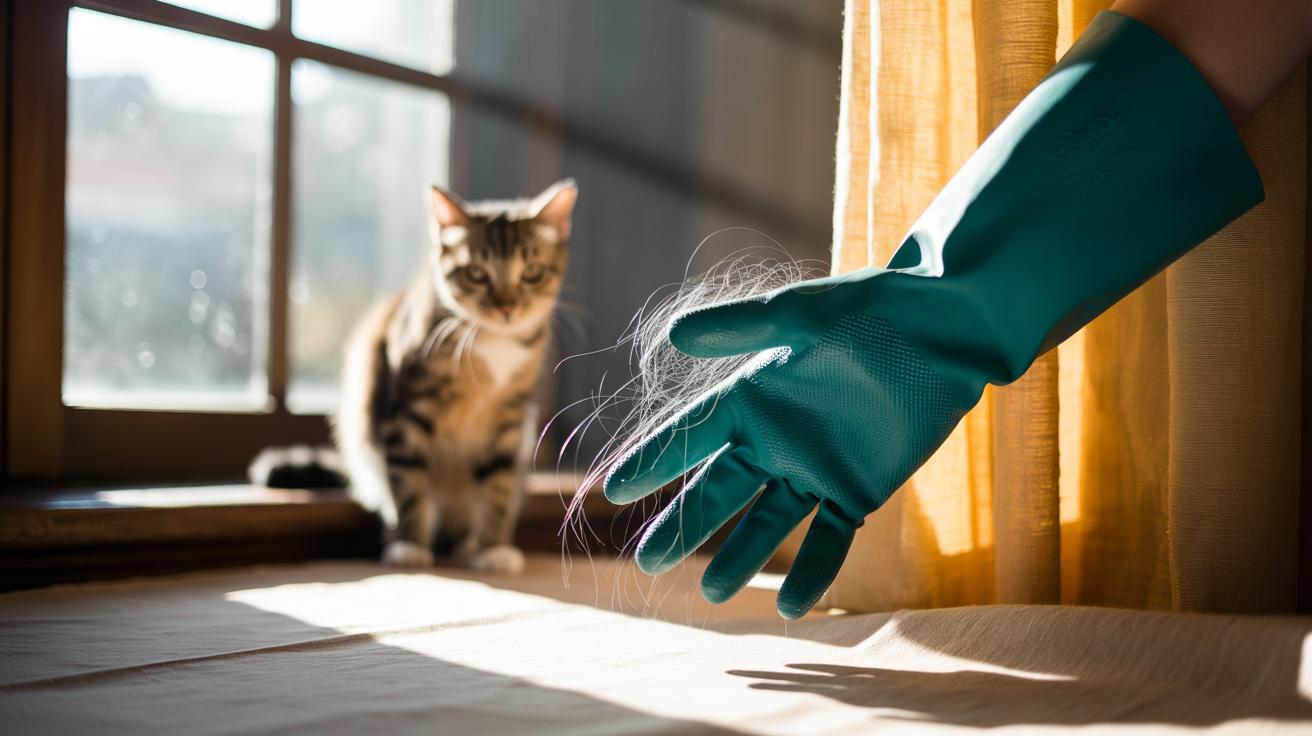 The rubber glove trick that removes cat hair from curtains : how static grabs fur in one swipe
