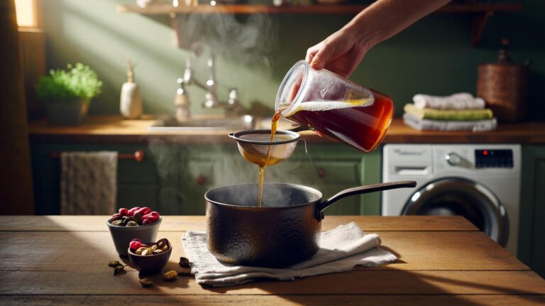 Illustration of soap nuts being boiled to create a natural saponin-based eco-friendly laundry detergent