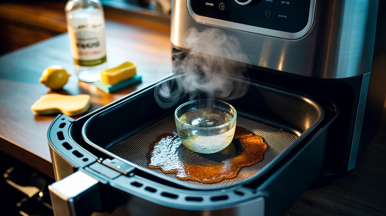 The vinegar steam that cleans air-fryer baskets effortlessly : how hot acid loosens burnt bits