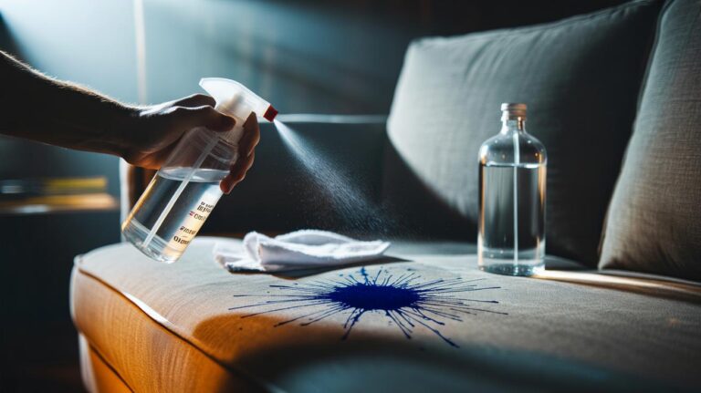 Illustration of a vodka spray being used to remove ink stains from upholstery